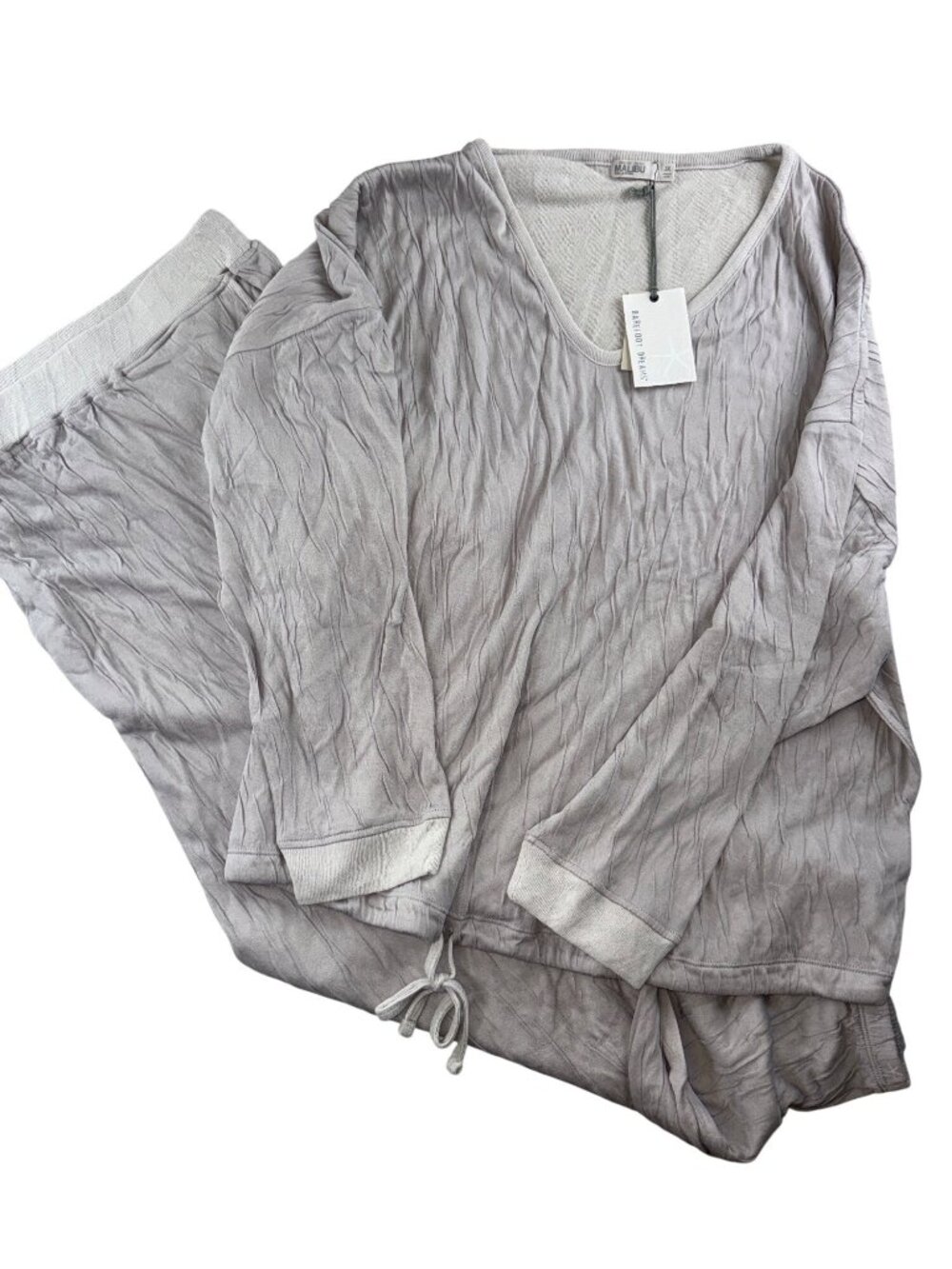 Barefoot Dreams Malibu Lounge Set 3X Gray Crinkle Top Pants NWT Pajamas Cozy